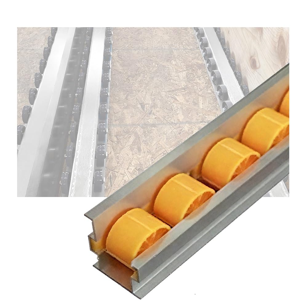 Rollenbahn-Rack-System aus Aluminiumlegierung mit geteilten Schienenrädern, Materialhandhabung, Kantenschutz, Gleitschiene (1 m/44x) und effiziente Transportlösung