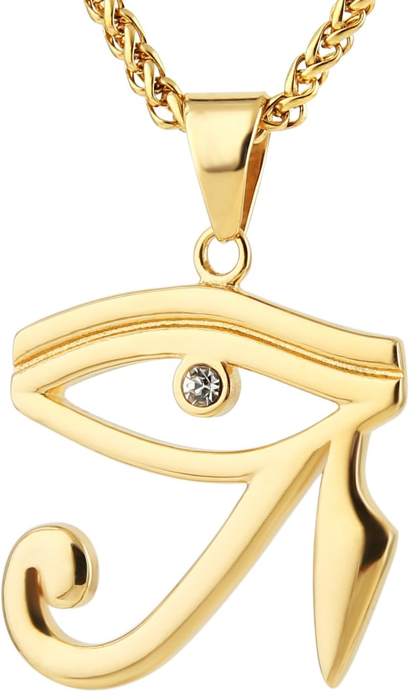 HZMAN CZ Eye of Horus Egypt Protection Pendant on Stainless steel Necklace Ancient Egyptian Symbol of Protection