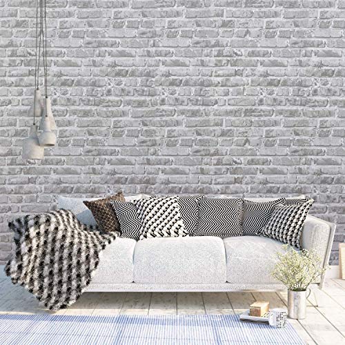 Timeet Grey Brick Wallpaper Peel And Stick Wallpaper 17.7" X 197" Self-Adhesive Film Brick Contact Paper 3D Textured Brick Wallpaper Removable Wallpaper For Room Wall Decoration #TOP2