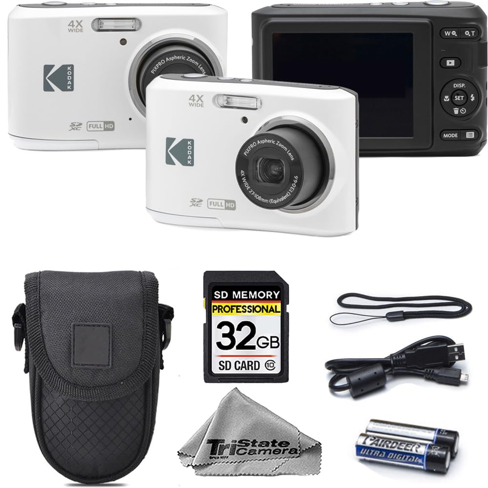 Kodak PIXPRO FZ45 Digital Camera, 16MP Compact Point & Shoot, 4X Optical Zoom, 27mm Wide Angle Lens, 1080P Full HD Video, White + Camera Case & 32GB