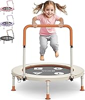 BCAN 36'' ASTM Certified Foldable Toddler Trampoline for Kids 1-6 - Adjustable Handle, Safety Pad, Indoor/Outdoor Mini Trampoline