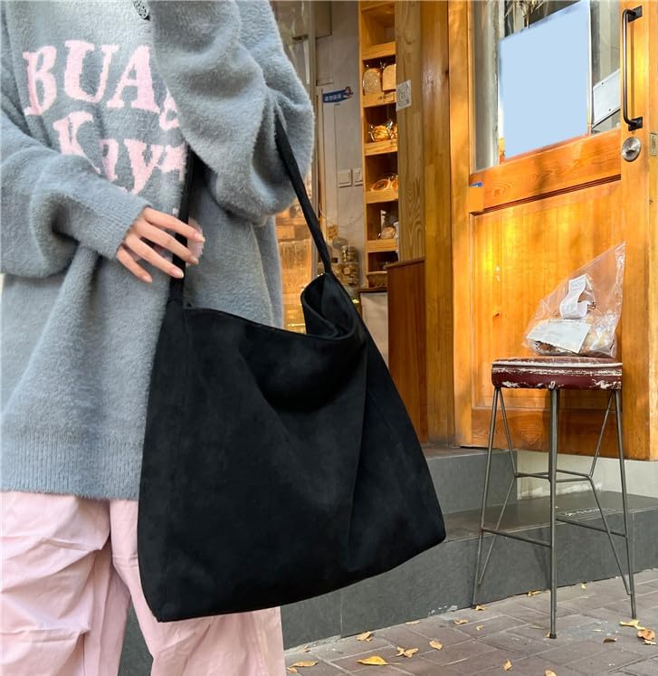 Image of Suede Bags for Women, 2025 New Suede Tote Bag for Women, Retro Slouchy Office Shoulder Top-handle Tote Handbags