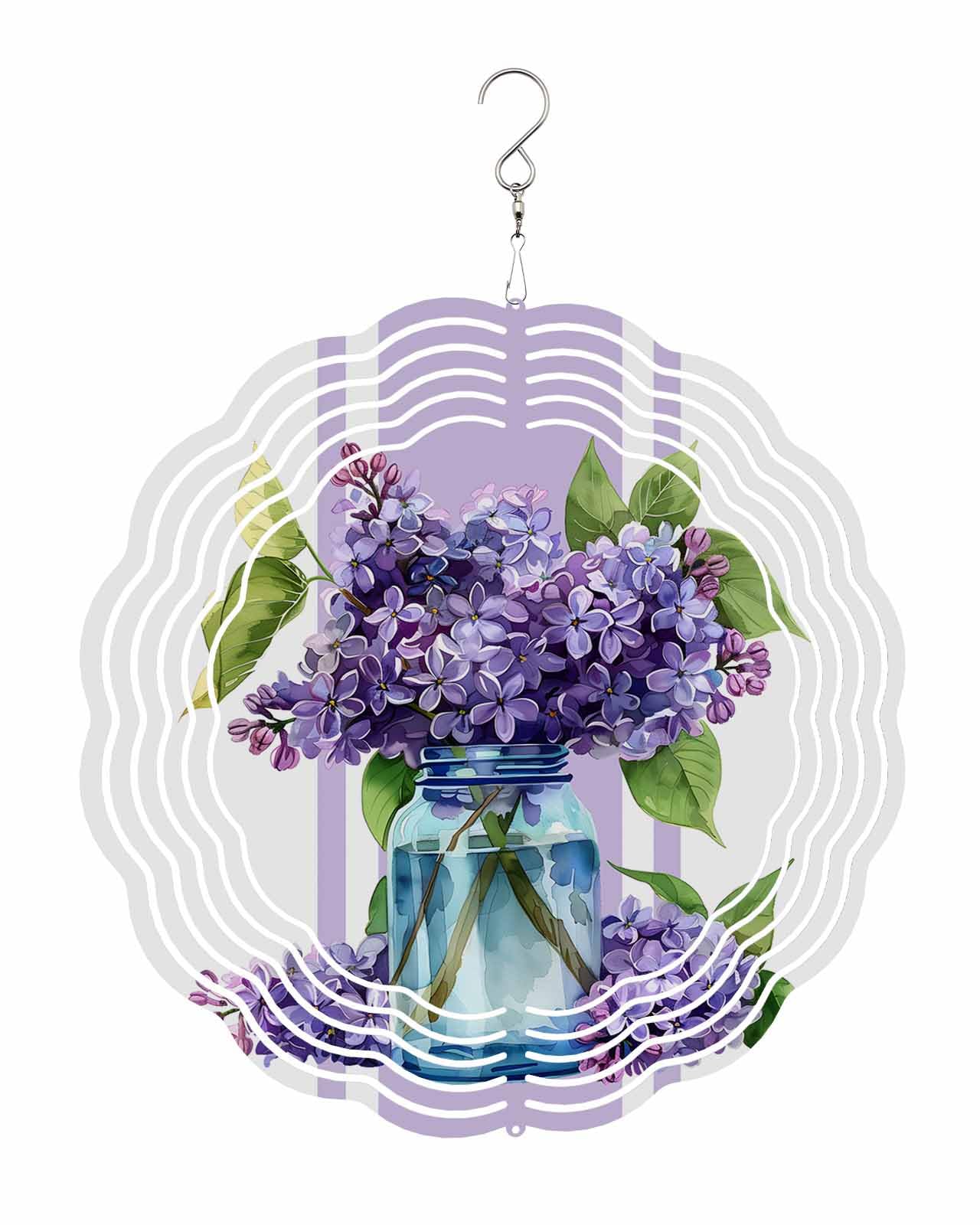 Plant Wind Spinners, Purple Hydrangeas Flower Hanging Wind Spinners for Yard and Garden 3D Stainless Steel Metal Sculptures Crafts Ornaments 12 Inch