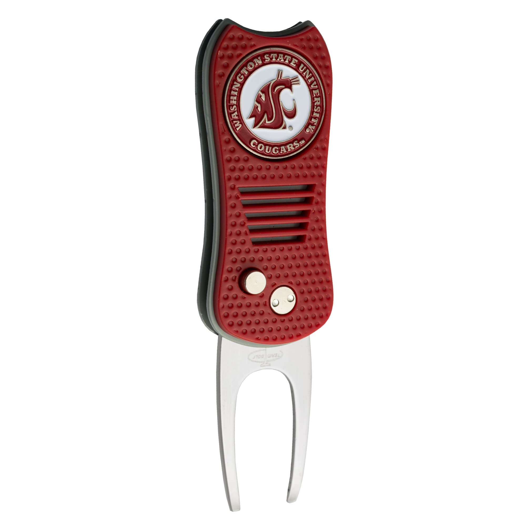 Team Golf NCAA Washington State Cougars Switchblade Divot Tool with Double-Sided Magnetic Ball Marker, Features Patented Single Prong Design, Causes Less Damage to Greens, Switchblade Mechanism