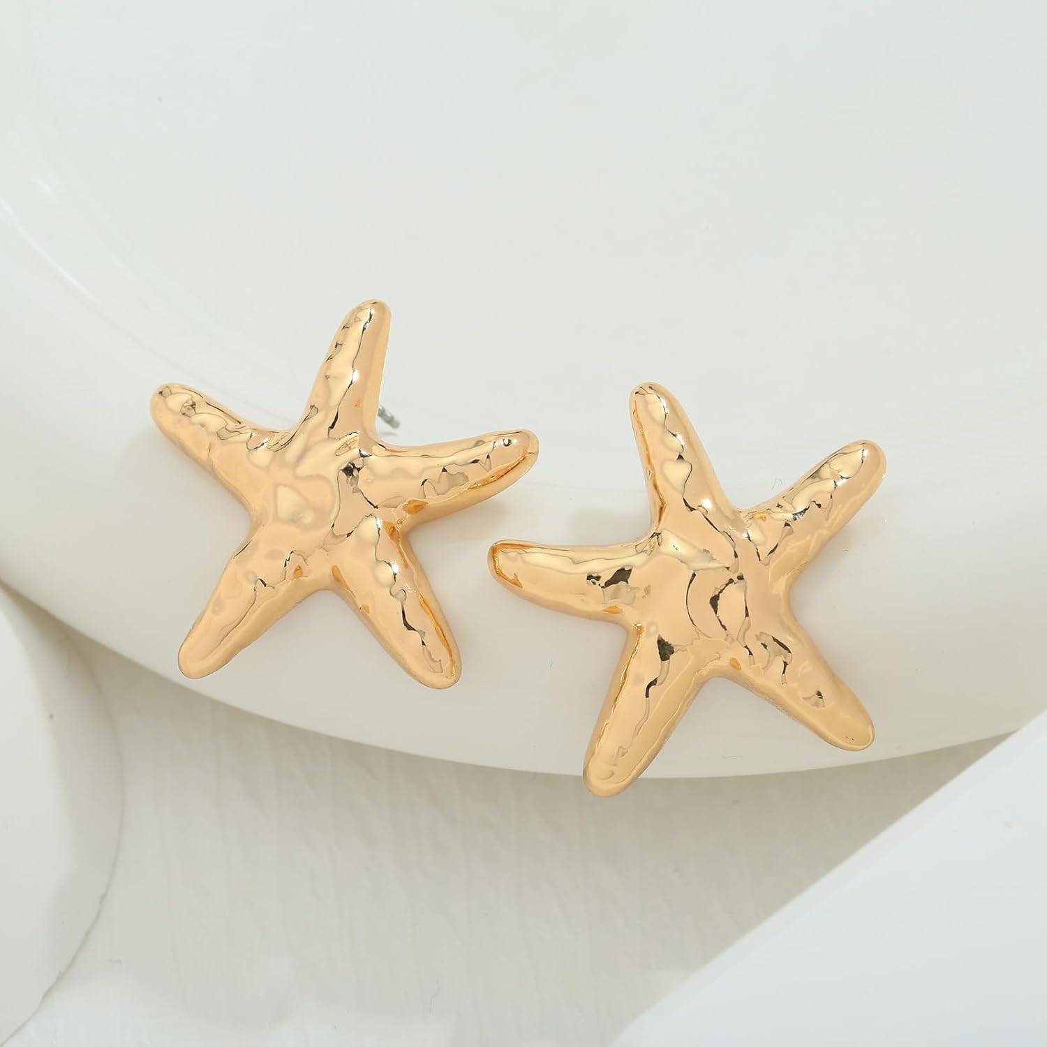 Starfish Earrings for Women Large Gold And White Starfish Studs Summer Beach Statement Earrings - Image 6