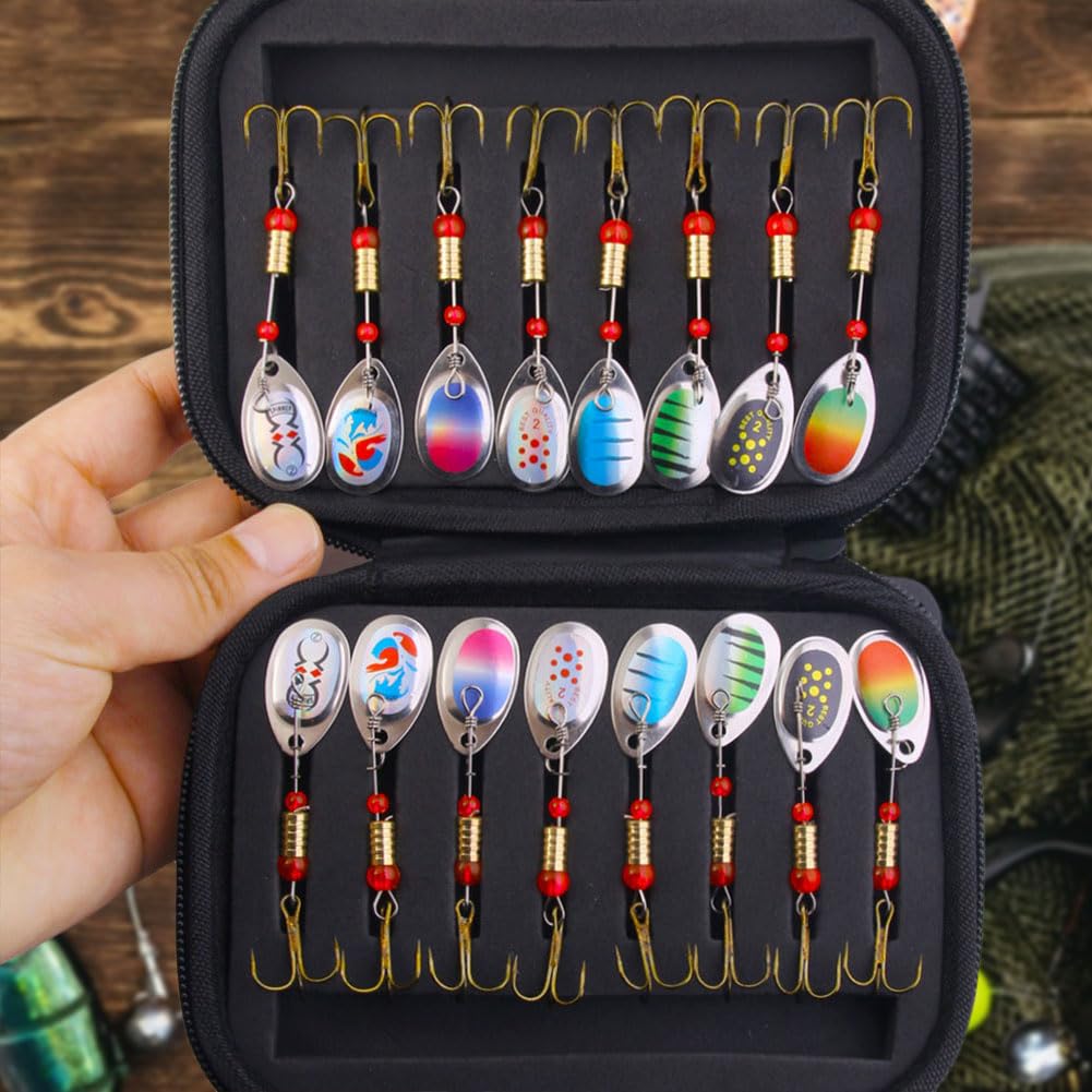 16pcs metalowy łyżka Zestaw wabiki z haczykami tonów wysokich do pstrągów basowych pstrąg słodkowodnych krukaków