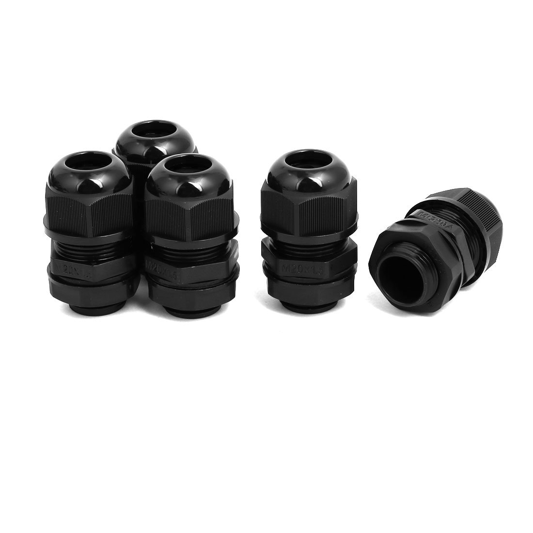 Aexit M20 x1.5mm Transmission 2.8mm-5mm 4 Holes Adjustable Cables Gland Black 5pcs