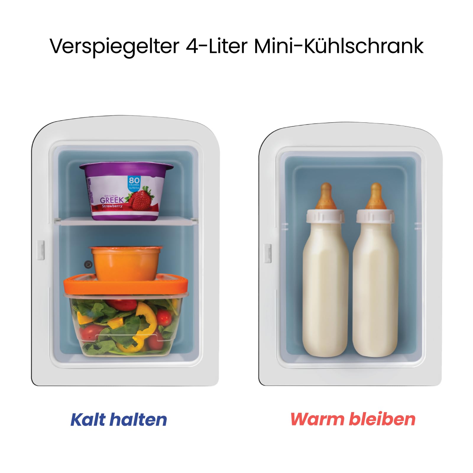 Iceman Verspiegelter 4 Liter Mini-Kühlschrank, Hautpflege, Make-up-Aufbewahrung, Seren und Gesichtsmasken, klein für den Schreibtisch oder auf Reisen, kühlen & heizen, kosmetische Anwendung, Schwarz