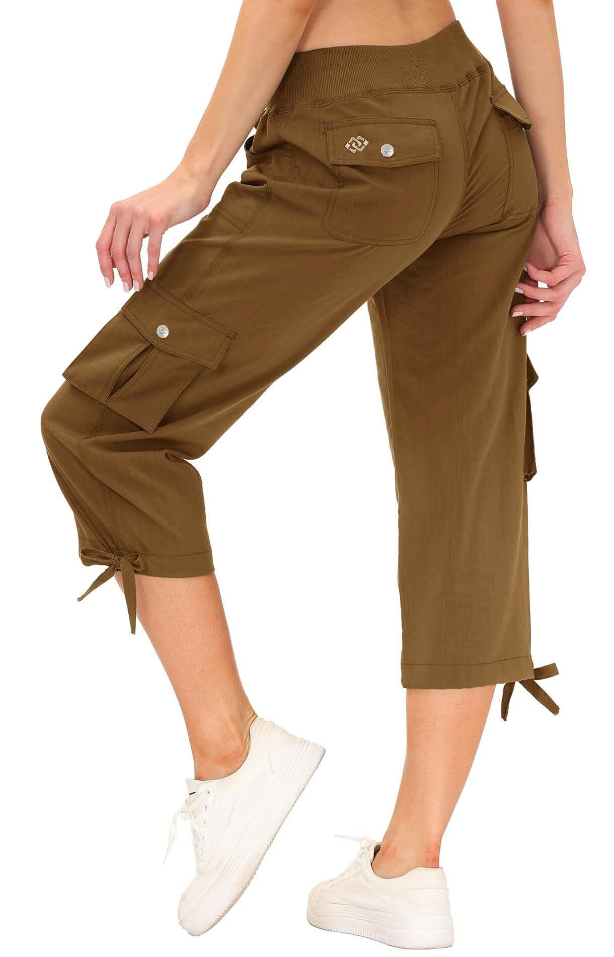 MoFiz Women's Cargo Capris Lightweight Travel Hiking Pants with 6 Pockets Ladies Summer Lightweight Quick Dry, Breathable Fabric, Elastic Waist. Loose for Outdoor Athletic Travel Casual Work Safari