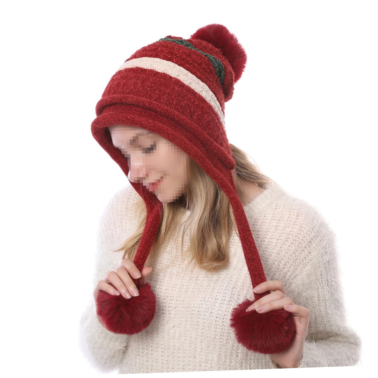 GALPADA 3piezas Gorro De Lana Para Mujer Pompones Diseño Cálido y Cómodo Gorro De Esquí Unisex Para Actividades Al Aire Invierno Rojo
