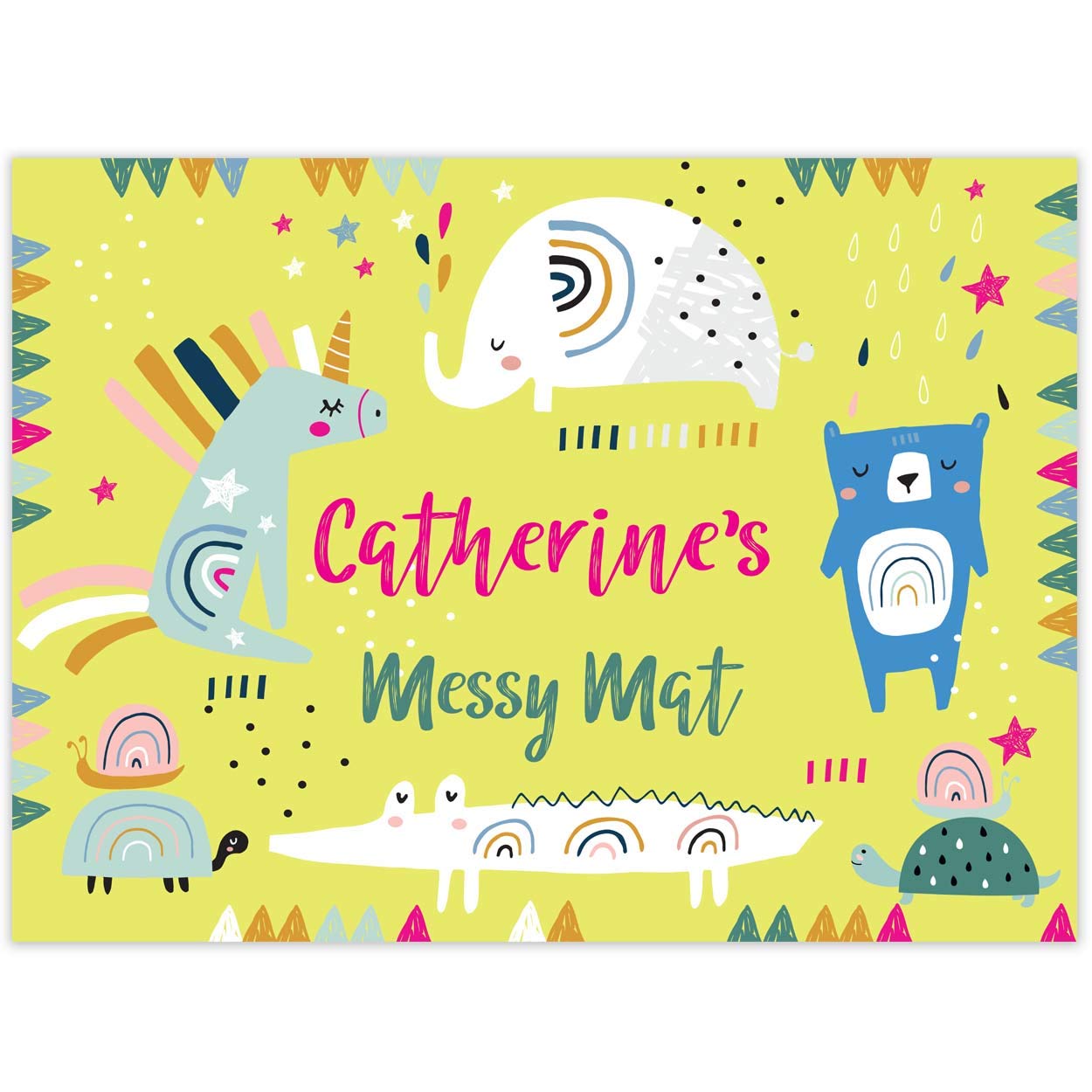 Paper Themes Girls Unicorn And Bear Personalised Messy Mat Plastic Table Cloth Wipe Clean Protect Your Table And Floor From Spills And Accidents ((L) 110 X 75 Cm, )