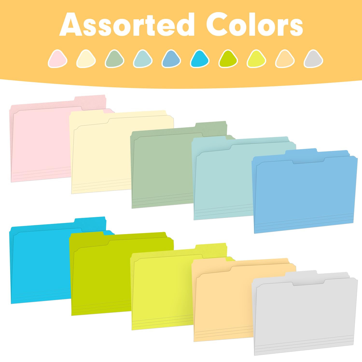 RAZCC - Carpeta de archivos, paquete de 200 carpetas de archivos de colores, tamaño carta, tamaño carta, carpetas de archivo con pestañas para oficina, escuela, negocios, 10 colores surtidos