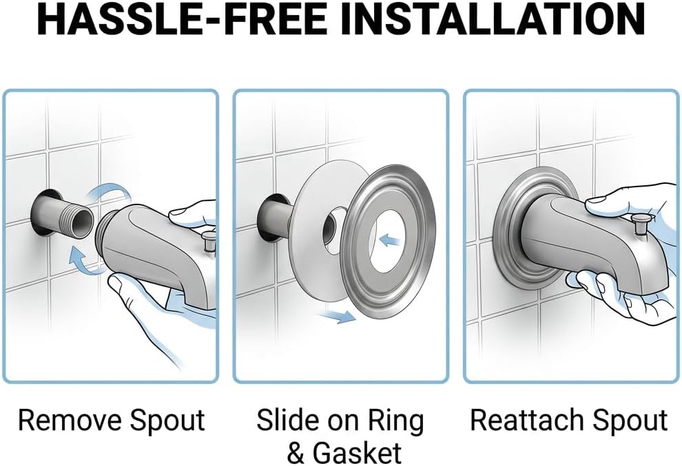 Tub Spout Cover Ring Chrome, Stainless Steel Tub Spout Cover Plate With Foam Gasket, 1.5" ID and 3.6" OD Bath Spout Cover For Bathroom Remodeling Repair, Cover Gaps Around Bathtub Spout