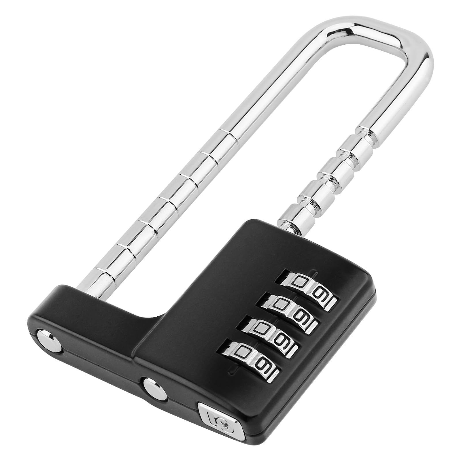 Cadenas à combinaison à 4 chiffres en acier inoxydable noir avec longue anse réglable