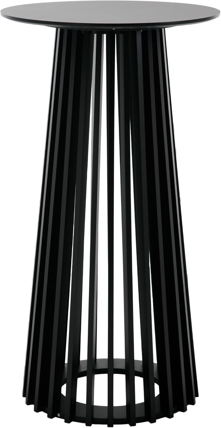 LukeAlon 43.5" High Round Bar Table, Modern Wood Cocktail Table with Columnar Wooden Strips Base, Stylish Pub Table for Bistro Parties Kitchen Coffee Shop, Black