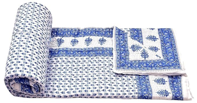 Image of EMIOUR 400TC Jaipuri Razai Double Bed, Cotton Quilt, Pure Cotton Soft Jaipuri AC Quilt /Razai /Rajai Floral Print,Jaipuri Razai Double Bed for Winter, Cotton Razai (Design 8, Single Bed)