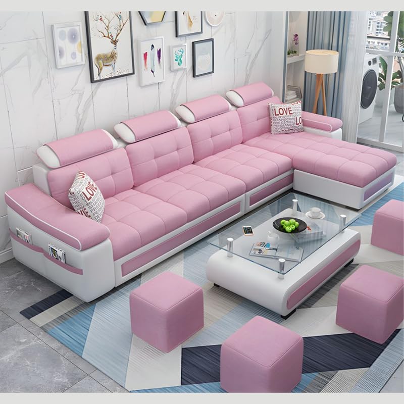 Image of Homax. - Jasmine L Shape Model Attractive Sectional Sofa Set with Stunning Smart Center Table for Living Room,Set of 8 Items.Upholstery-Premium Fabric