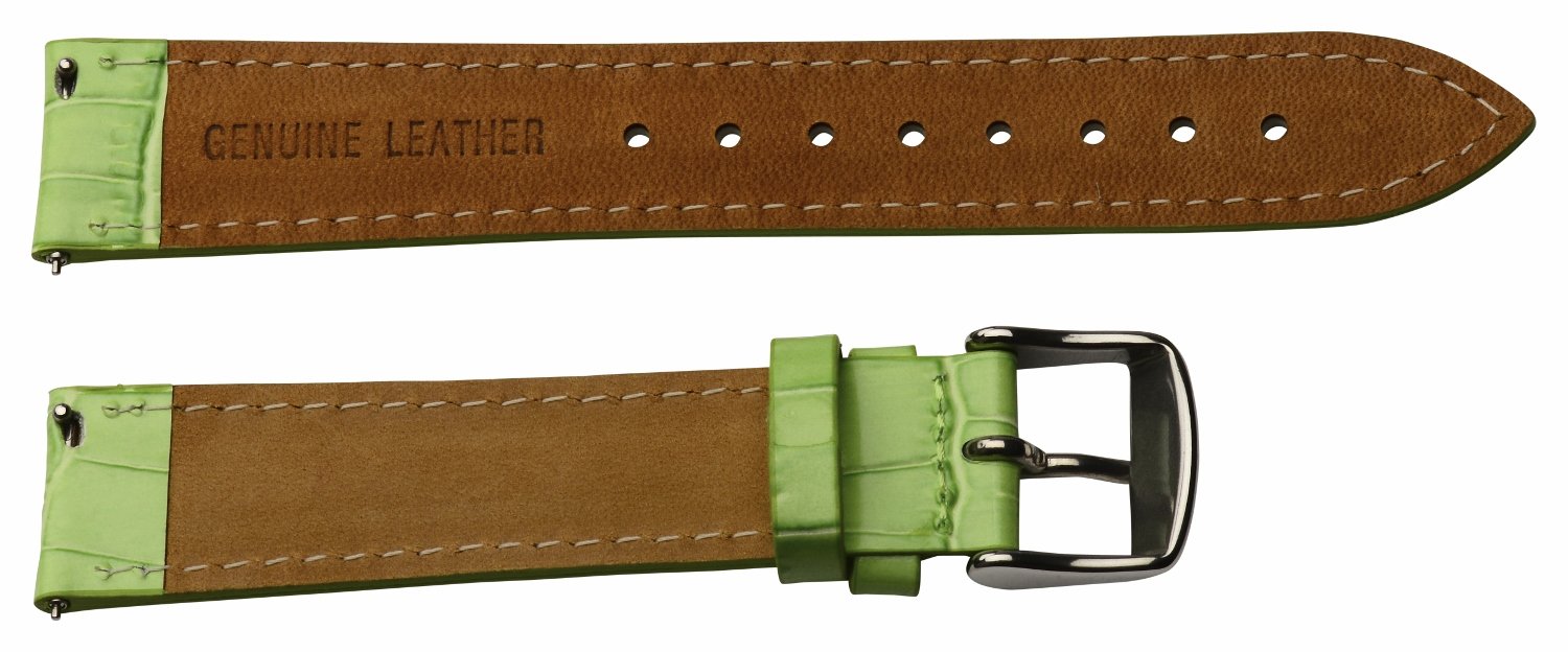 Clockwork Synergy - 2 Piece Ss Leather Classic Croco Grain Interchangeable Replacement Watch Band Strap 12mm - Grass Green - Men Women