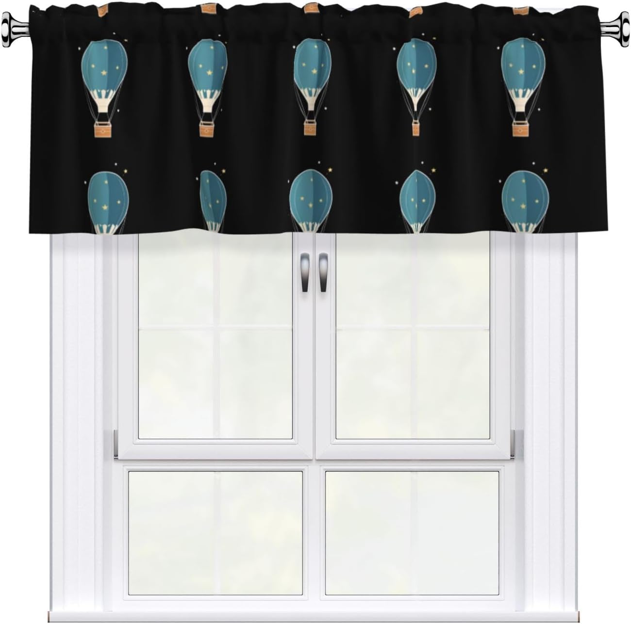 Short Curtains with Valance Rod 54x18in Hot air balloon in the starry sky stamp for Kitchen, Bathroom, bedroom, Studio, Fits Most Standard or Decorative Curtain Rods