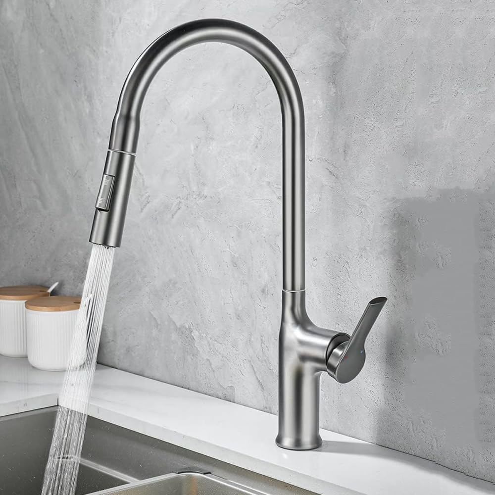 Robinet de cuisine avec pulvérisateur extractible et double bec pivotant à 360° en laiton