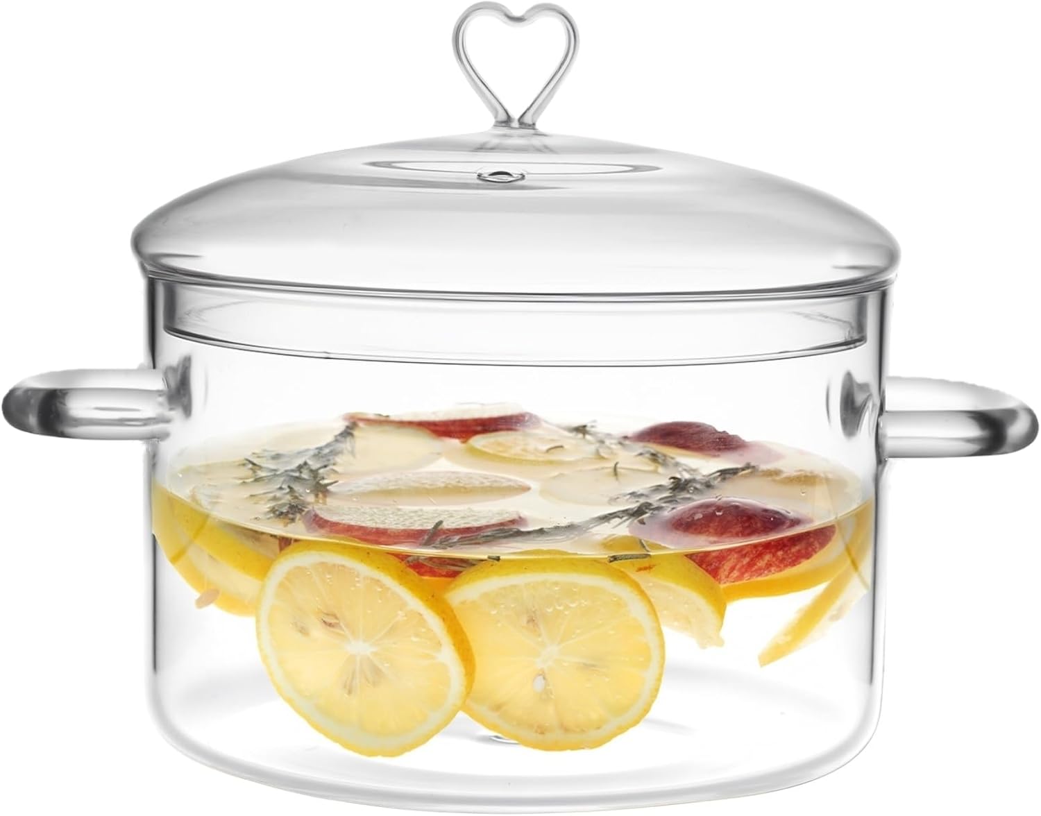 4 L Glass Cooking Pot with Lid, Glass Simmer Pot, Save Energy, Heat Resistant, for Water-based Recipes. Heart Shape Lid, Clear, 4.2QT(4000ml)