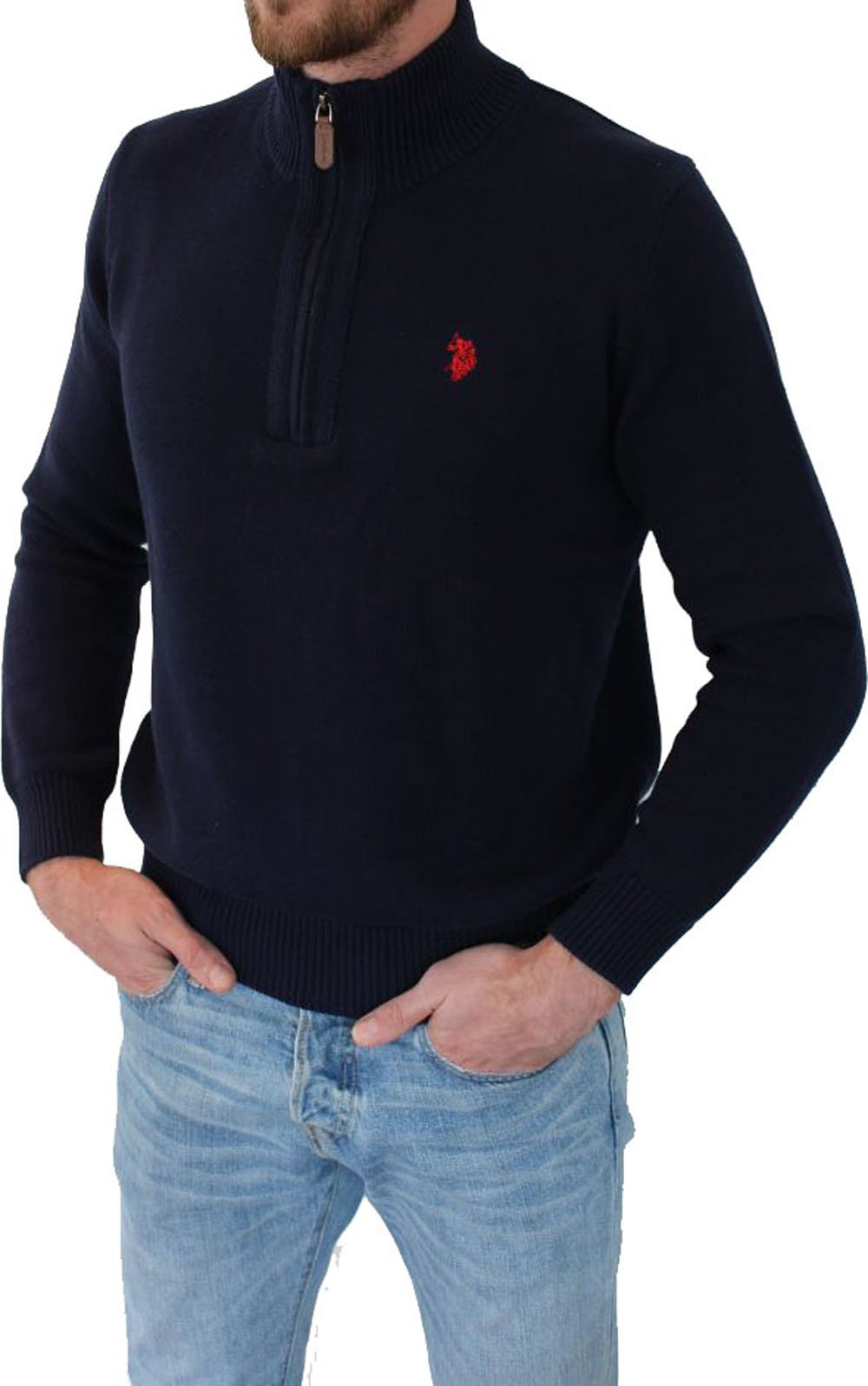 U.S. Polo Assn. Herren Troyer – Pullover mit Stehkragen – Eleganter Langarm Strickpullover – Pulli für Herbst/Winter/Frühling – Für Freizeit Business