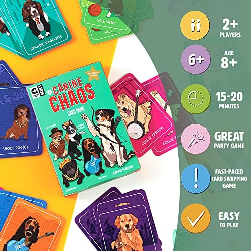 Ginger Fox Canine Chaos Card Game - The Fast Paced Card Swapping Happy Families Game - Be The First To Collect 3 Sets Of Celebrity Dog Families To Win
