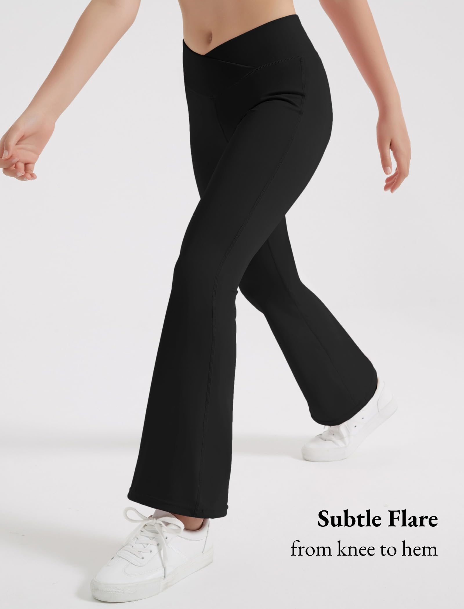 EXARUS Confezione da 4 leggings per ragazze e adolescenti, pantaloni da yoga incrociati a V in vita alla caviglia/lunghezza intera a vita alta per sport casual