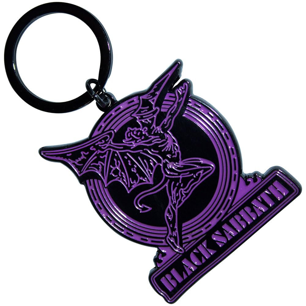 Rock Off officially licensed products Black Sabbath Purple Text Logo And Daemon Keyring Keychain One Size