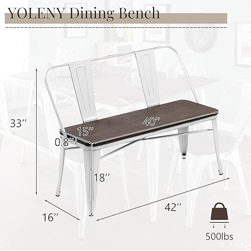 Miniatura 26 de YOLENY Banco de comedor, banco de entrada con respaldo, banco de comedor de metal de granja, banco industrial de mediados de siglo para 3 personas,