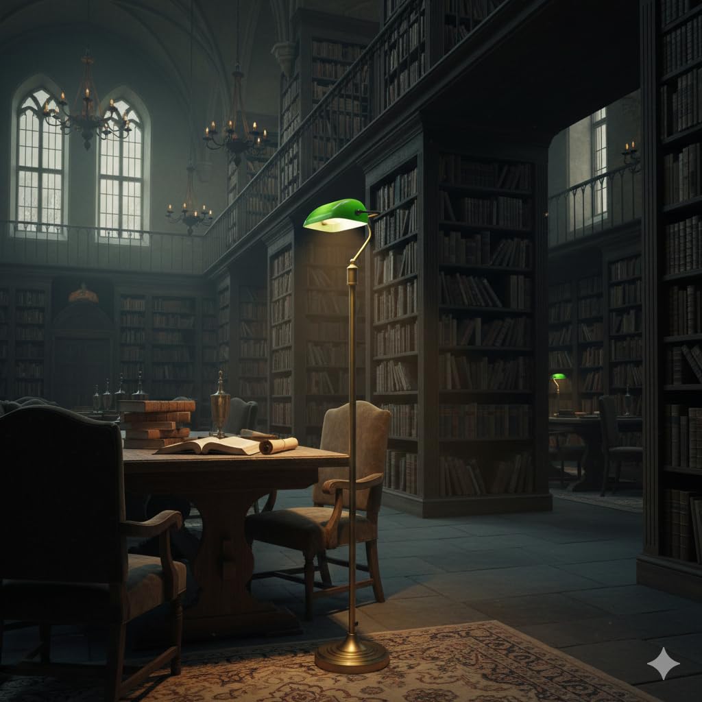 BARCELONA LED Vintage Lampa Podłogowa Bankierska – Klasyczny Zielony Szklany – Lampa Stojąca E27 z Włącznikiem Łańcuszkowym i Regulowanym– Retro Lampa do Salonu, Biura, Biblioteki i Sypialni