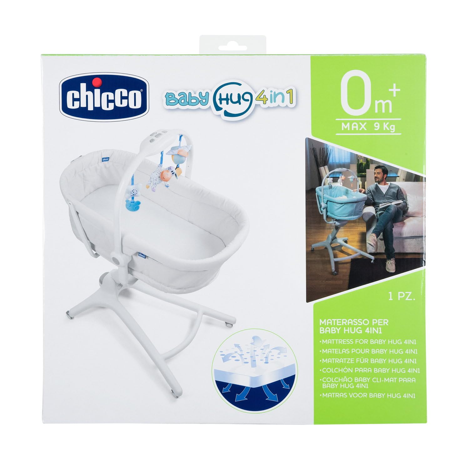 Chicco Materasso Traspirante e Ipoallergenico per Baby Hug, Culla e Lettino Neonato, Imbottitura Ad Alta Densità, Lavabile e Rinfrescante, Comfort 0 Mesi+