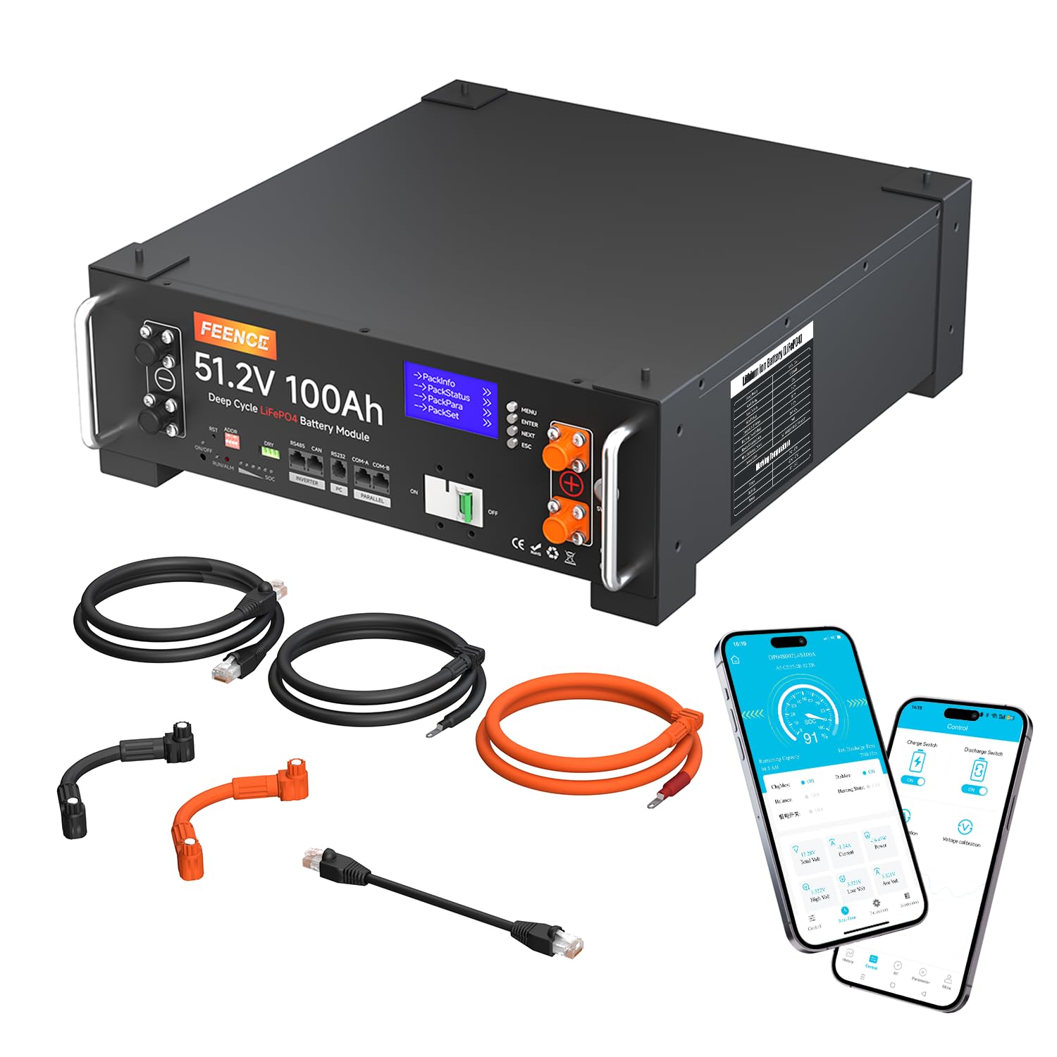 Batteria solare LiFePO4 da 48 V, 100 Ah, supporta 48V la comunicazione con inverter, BMS 100 A, potenza di uscita max. 5120 W, oltre 6000 cicli, ideale per sistemi fuori griglia,