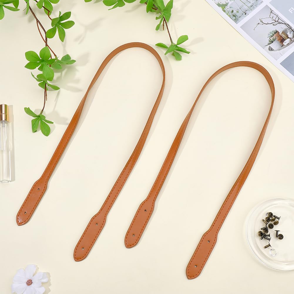 Asas de Bolso de Cuero Sintético de 2cm de Largo, Correas de Repuesto para Bolso de Hombro de Cuero Marrón, Correas para Coser En Las Axilas con Remaches para Manualidades de Bricolaje