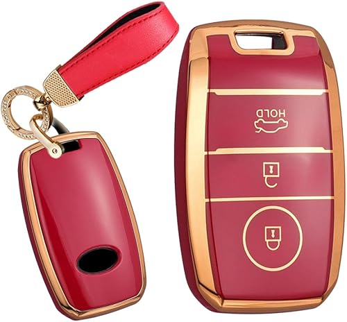 Miniatura 8 de Funda de TPU suave para llavero compatible con Kia K3 K5 Cerato Llavero Llavero Llavero Protector de llave 3 botones, Rojo -