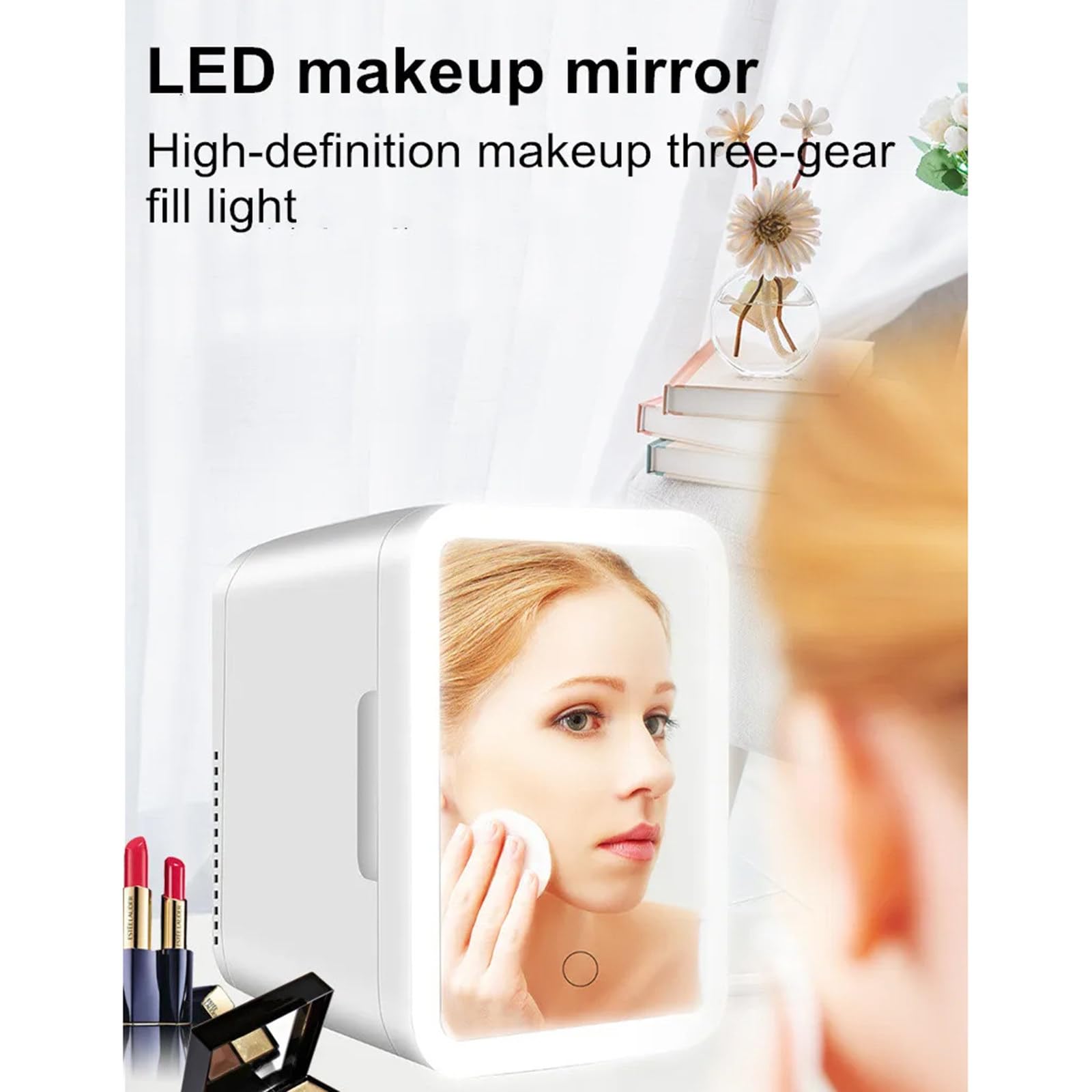 Refrigerador de belleza de doble uso para el hogar y el coche con lámpara táctil, espejo cosmético, Mini refrigerador de 4L para coche, producto cosmético para el cuidado de la piel