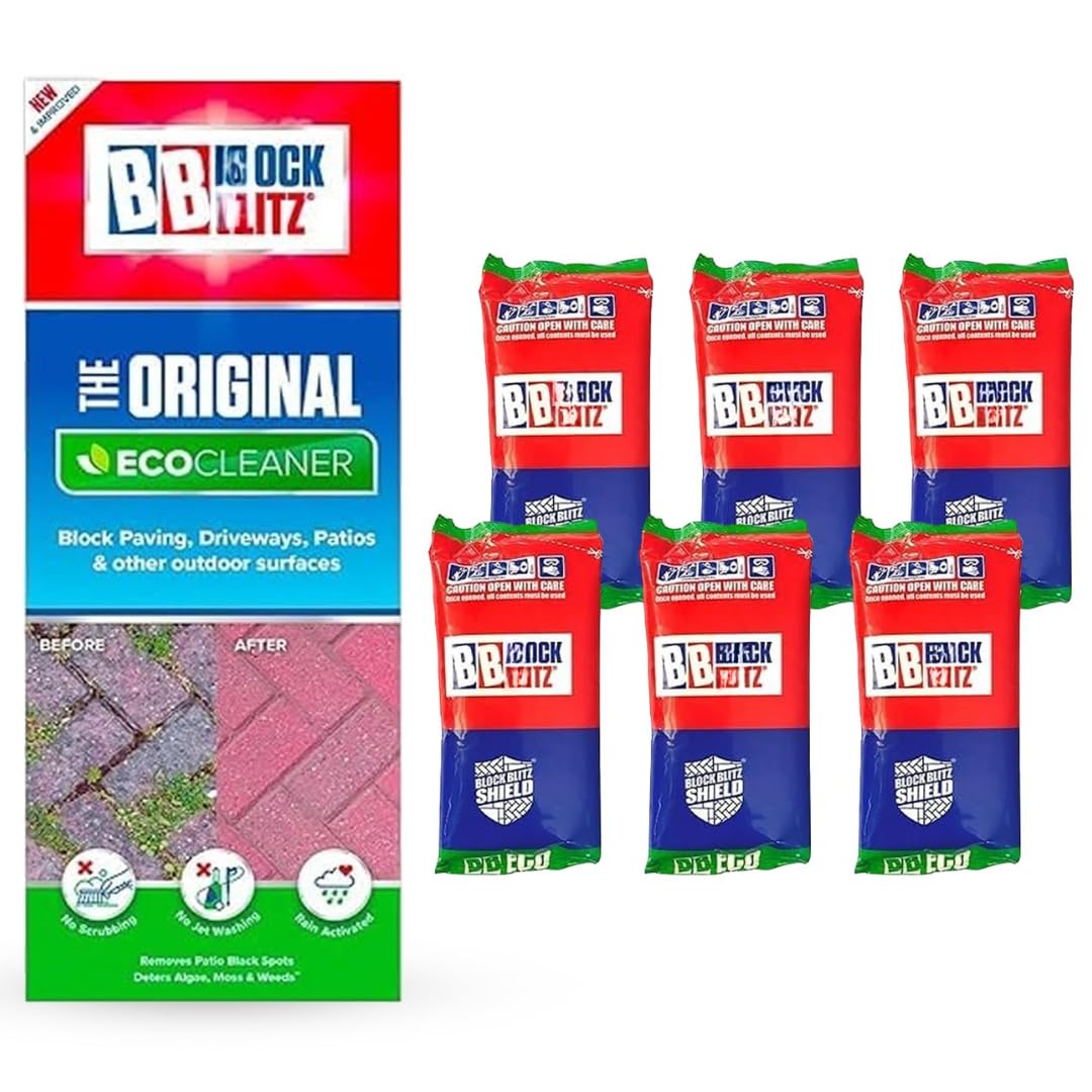 – BB Block Blitz Original Eco Block Paving & Patio Decking Cleaner – Weed, Moss & Algae Remover Sachets – Biodegradable Outdoor Cleaner (Pack 1 (2 sachets))