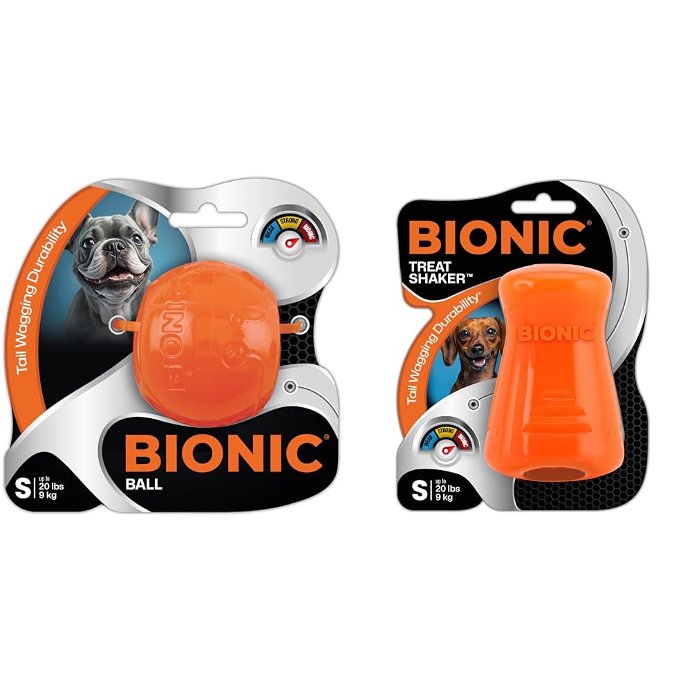BIONIC Dog Toy Bundle - Small Ball Treat Shaker - High-Visibility Durable Chew Toys for Dogs Up to