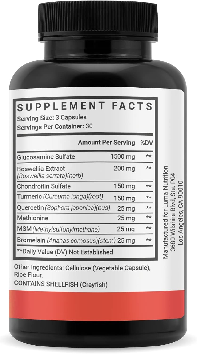 Luma Nutrition Glucosamine Chondroitin MSM - Turmeric, Boswellia - Premium Supplement - for Men and Women - Joint Supplement - 90 Capsules : Health & Household
