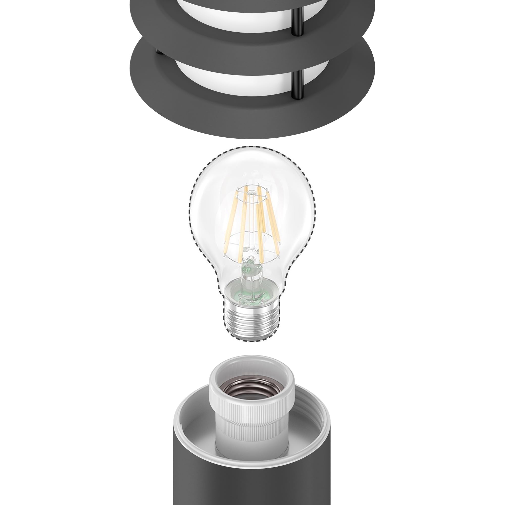 ledscom.de 4x Wegelicht/Pollerleuchte PORU für außen, IP44, Gitter, 39 cm, anthrazit, 1x E27 max. 40W