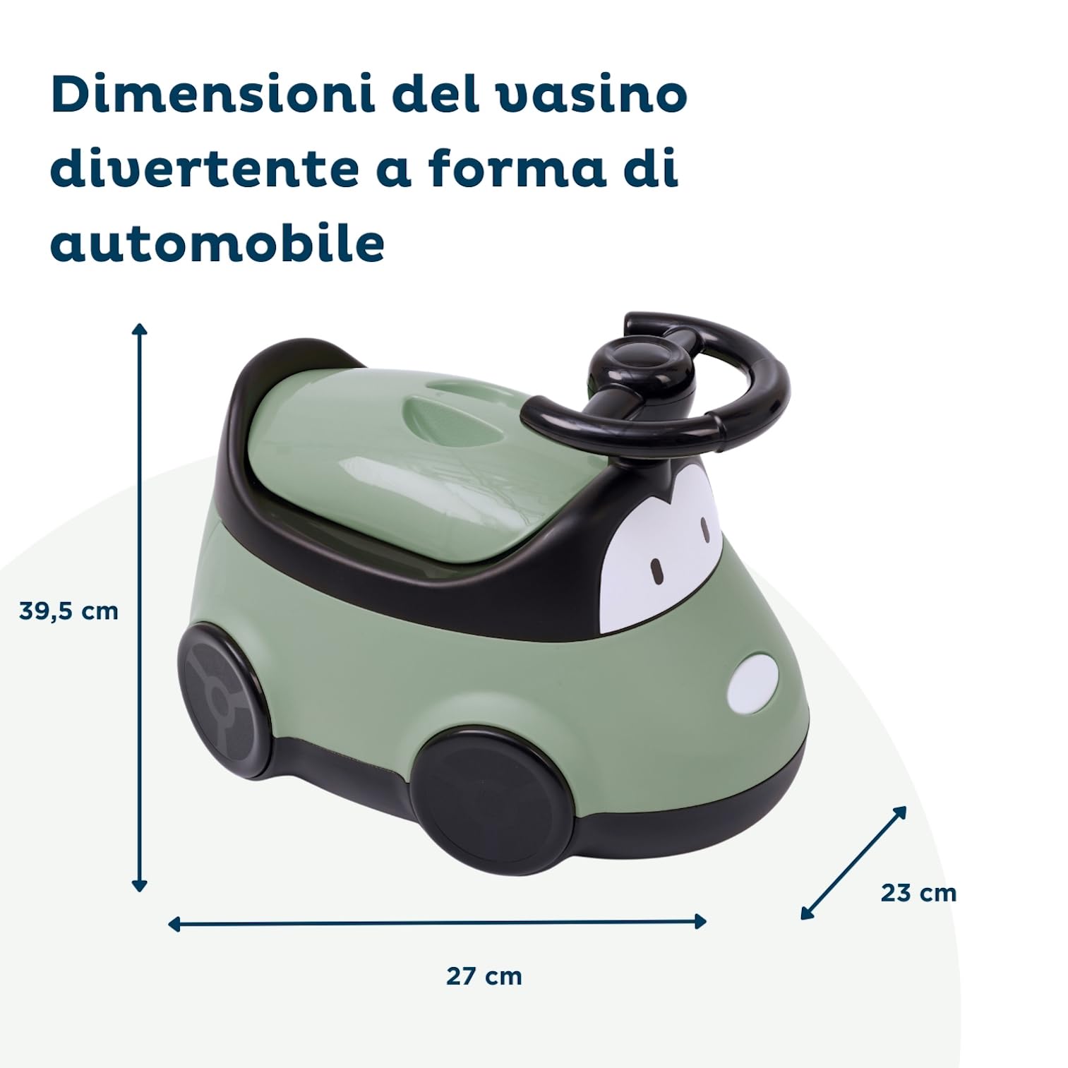 THERMOBABY - Vasino a forma di AUTO - Vasino Macchina - WC per Bambini divertente - Educazione al Vasino - Verde salvia - da 18 mesi in su | Pentola divertente e confortevole per accompagnare l'apprendimento della pulizia a partire da 18 mesi.