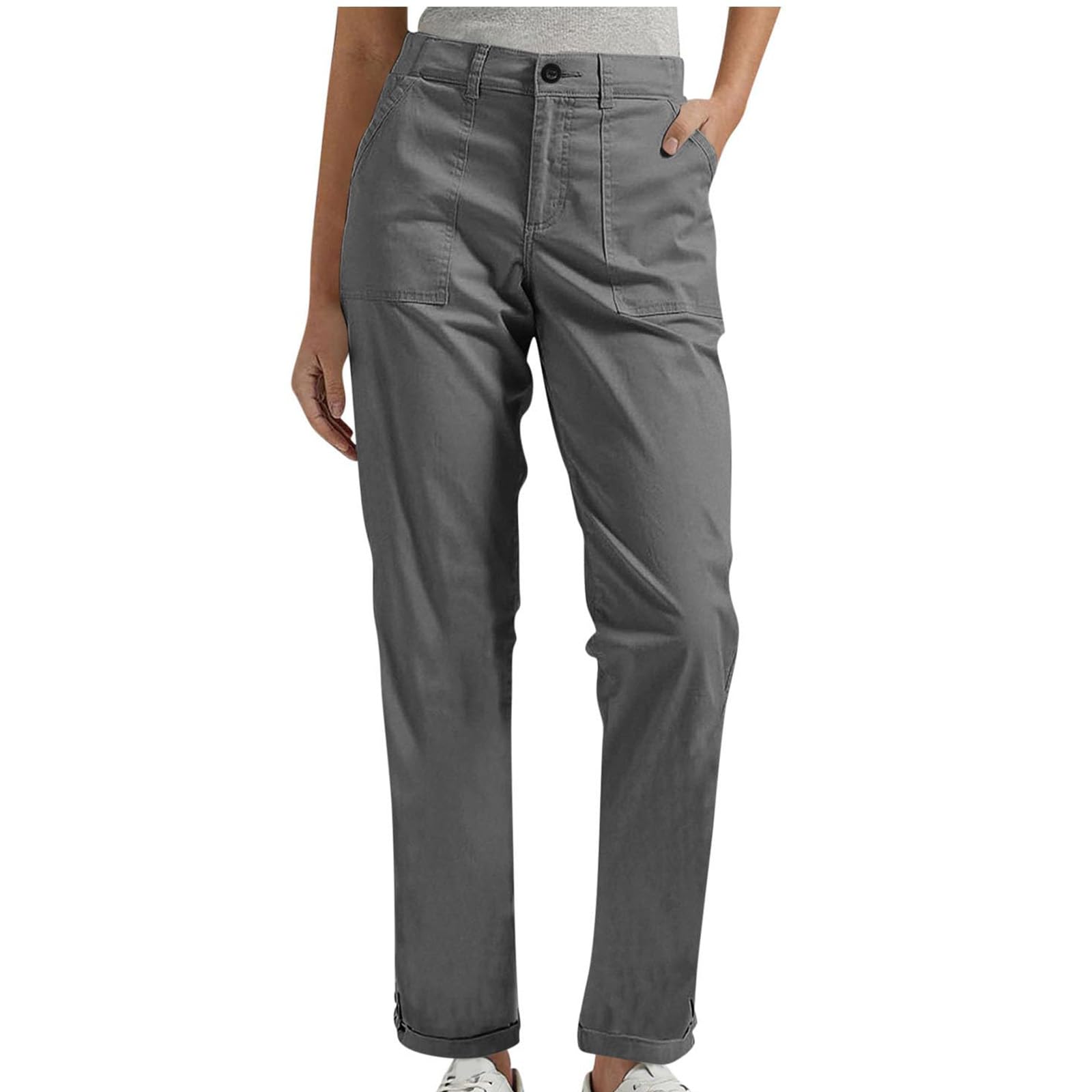 Womens Straight Leg Cargo Pants High Waist Dressy Casual Pants Trendy Work Pant Button Down Work Trousers