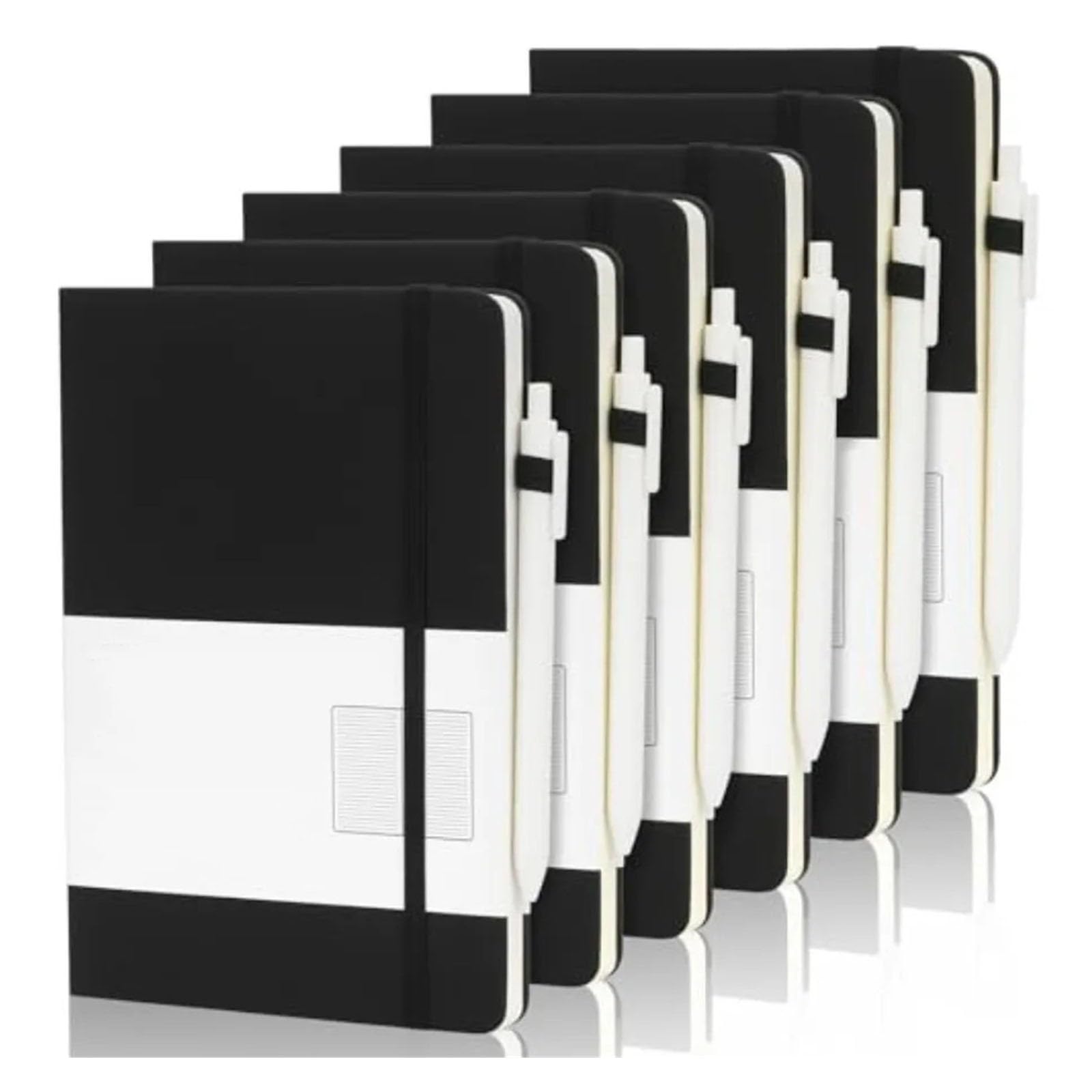 A5-Notizbuch mit Stiften, klassisches liniertes Hardcover-Leder-Set mit Stifthalter for Männer und Frauen, Schreiben, Büro, Zuhause(Black)