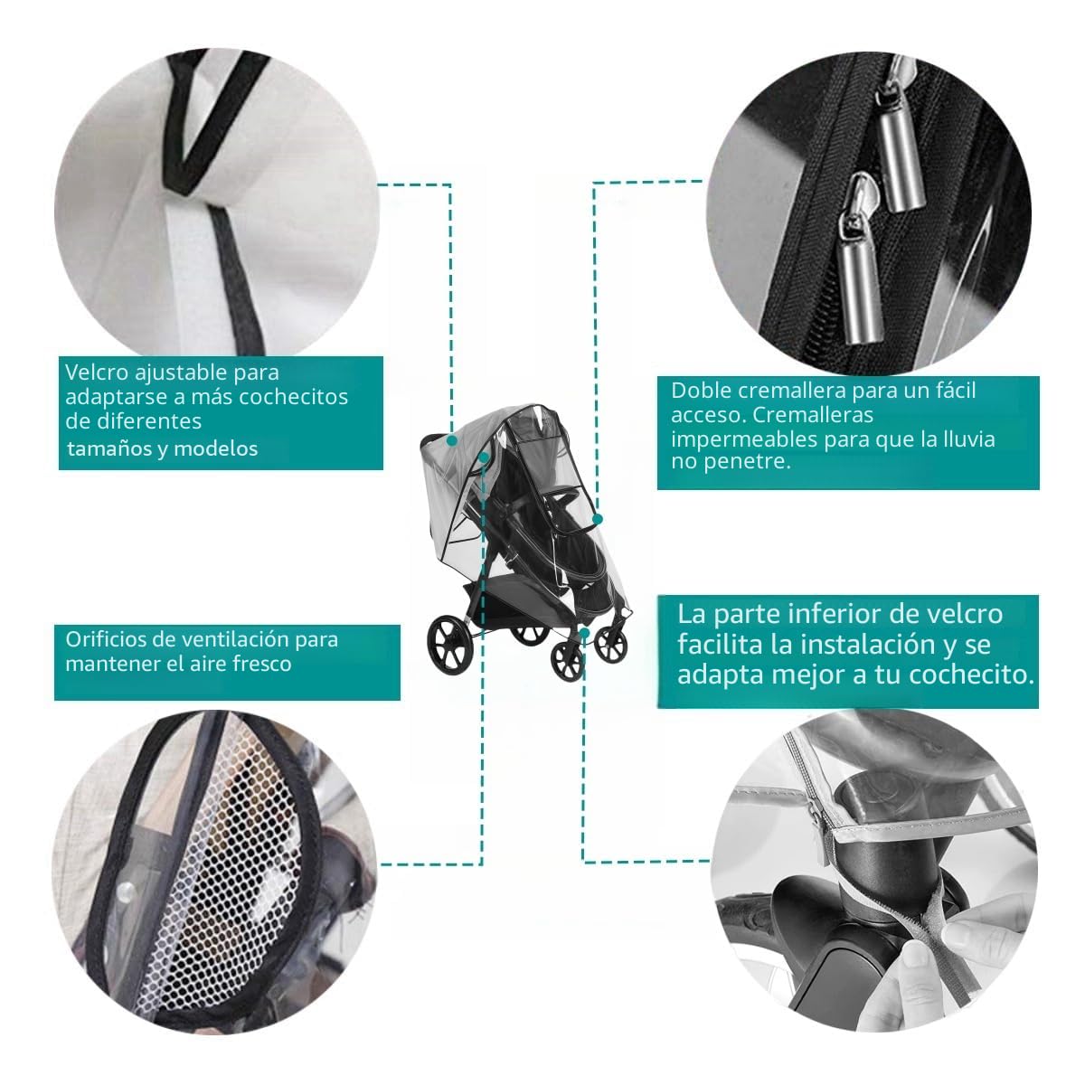 Plastico Lluvia Silla Paseo Universal, Protector Lluvia Carro Bebe Universal, Stroller Rain Cover con ventana de contacto y cremallera, Resistente al viento y a la lluvia, sin contaminantes