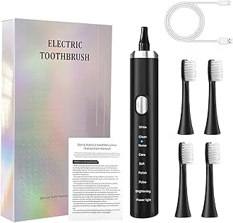 Electric Toothbrush,Rechargeable Deep Clean Toothbrush with 4 Replacement Heads,8 Modes with 2 Minutes Built in Smart Timer,Black Toothbrush for Women Men Adults Kids