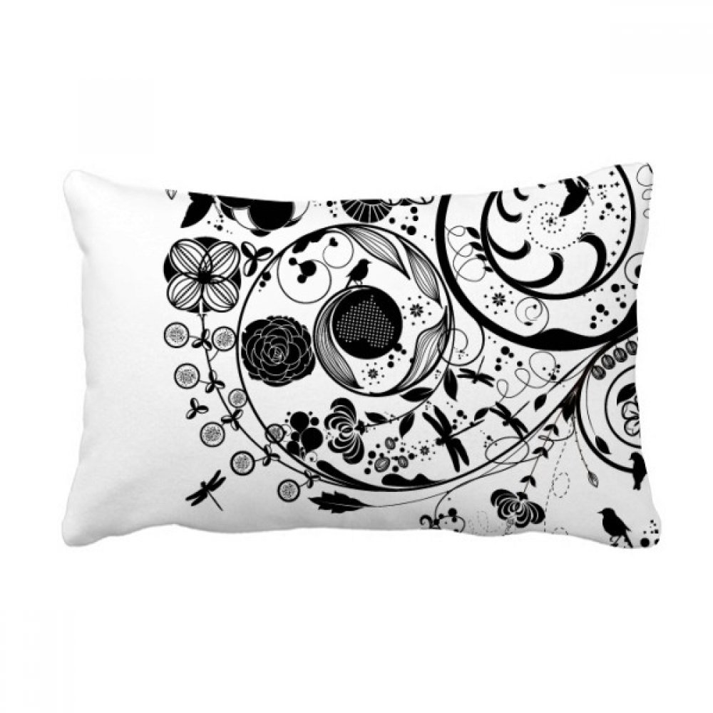 Idée cadeau déco coussin lombaire design artistique fleurs noir