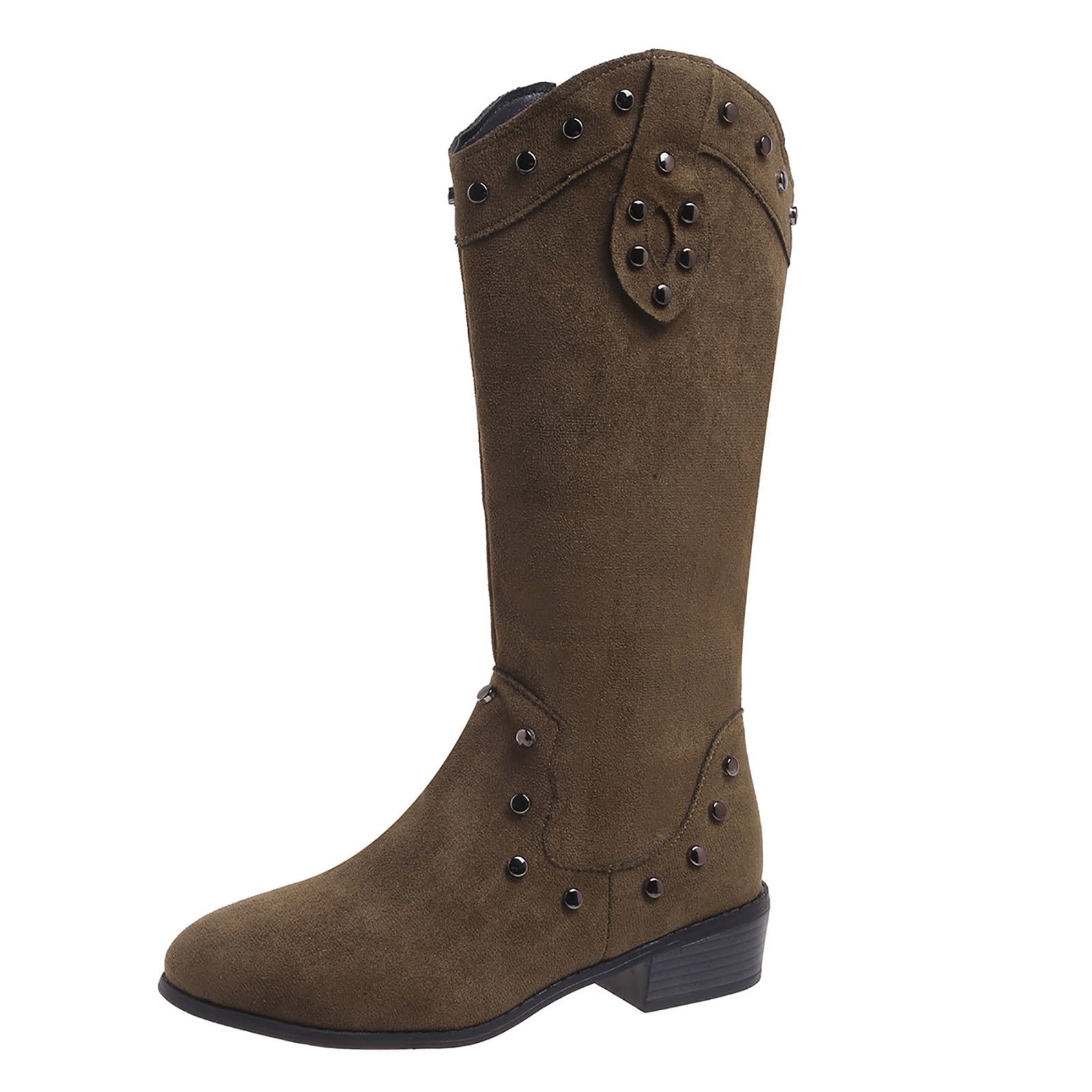 Generisch Botines para mujer, elegantes, antideslizantes, de media caña ancha, tacón de bloque, botas occidentales, tacón, botas de invierno, botas de mujer, botas de media altura