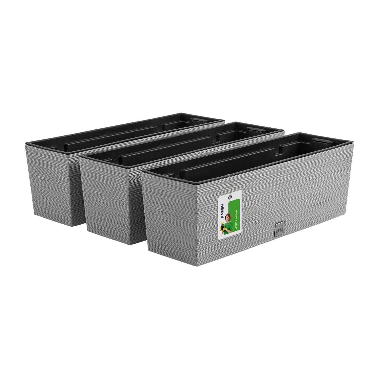 PAFEN 3X Blumenkasten Blumentopf – 18,5 x 19,5 x 58 cm - Pflanzkübel Pflanztopf inspiriert Natur: Kiefernnadeln Balkonkästen mit Einsatz, Grau