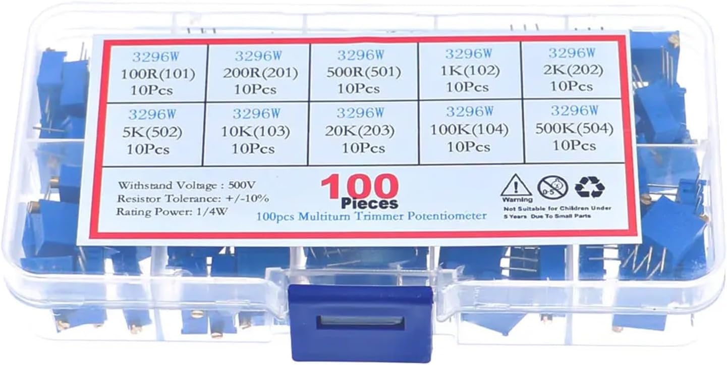 100Pcs/Box 3296W Multiturn Trimmer Potentiometer Kit High Precision Variable Resistor with Box Kit