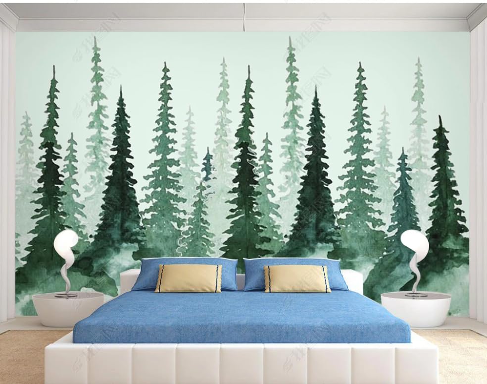 Papier peint intissé aquarelle woodland poster géant mural pour salon et chambre 250x175 cm
